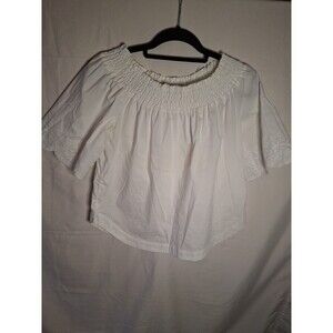 7TH AVENUE Design Studio Women's White Smocked Neck Top Size L 3/4 Sleeve